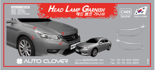 AUTOCLOVER HEAD LAMP GARNISH SET FOR HONDA ACCORD 2012-15